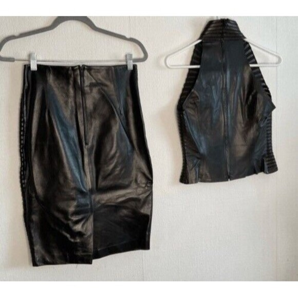 Jitrois Suit Set Massai Leather High Neck Top Pencil Skirt Size Top-42/Skirt-40 - Picture 11 of 16